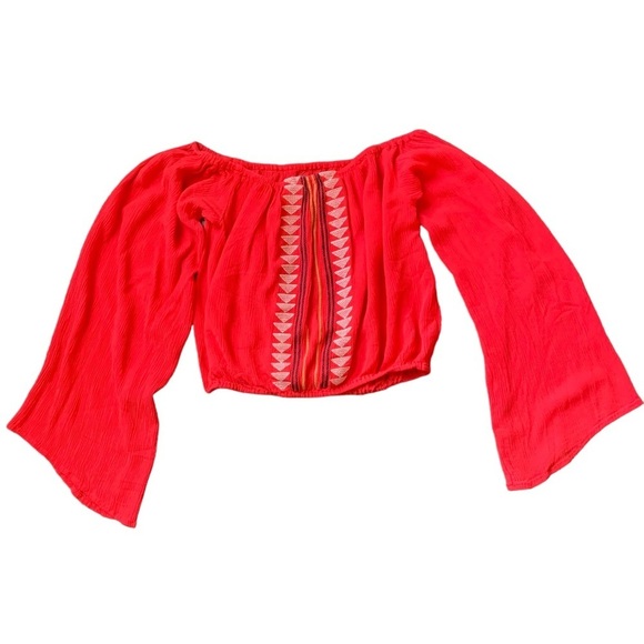 Kendall & Kylie Tops - Kendall & Kylie red bell sleeve embroidered cropped top size medium